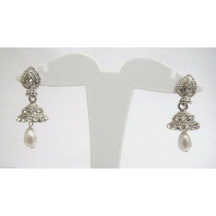 Silver Oxidized Earring Tribal Jhumka Jhumki Push Back Dangle Drop Imitation 7